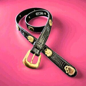 Vintage German Elephant Belt Black Patent Leather Gold Hardware Sz 90 Good Luck